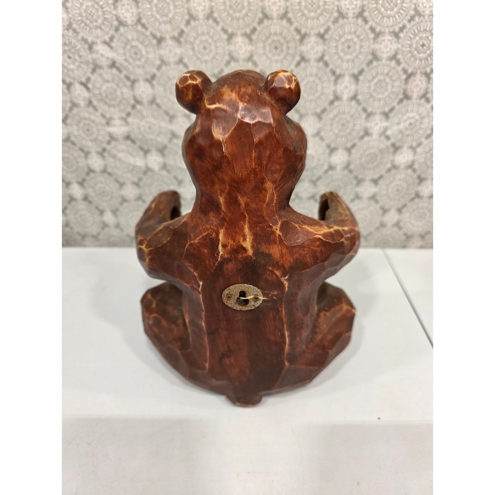 Rustic Hand Carved‎ Wooden Bear Figurine Woodland Animal Toilet Paper Holder - Picture 7 of 11